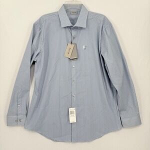 Kenneth Cole Reaction Dress Shirt Mens 16.5 32/33 Blue Gingham Techni-Cole Flex